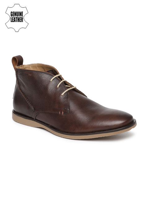 

Ruosh Men Brown Solid Genuine Leather Mid-Top Flat Boots