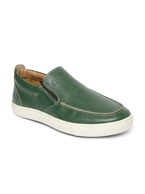

Ruosh Men Green Leather Slip-On Sneakers