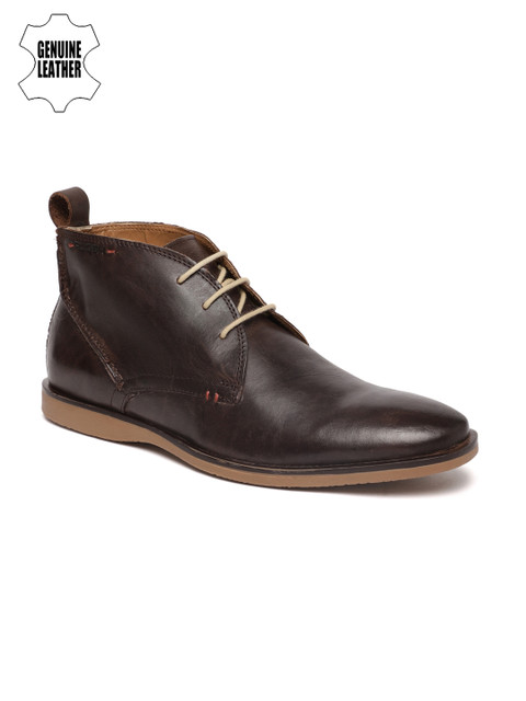 

Ruosh Men Brown Solid Leather Mid-Top Flat Boots