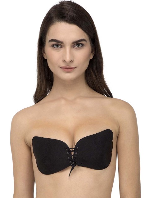 

Laceandme Black Solid Non-Wired Lightly Padded Pushup Stick on Bra