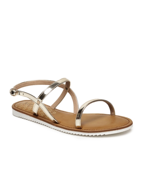 

Wet Blue Women Gold-Toned Solid Open Toe Flats