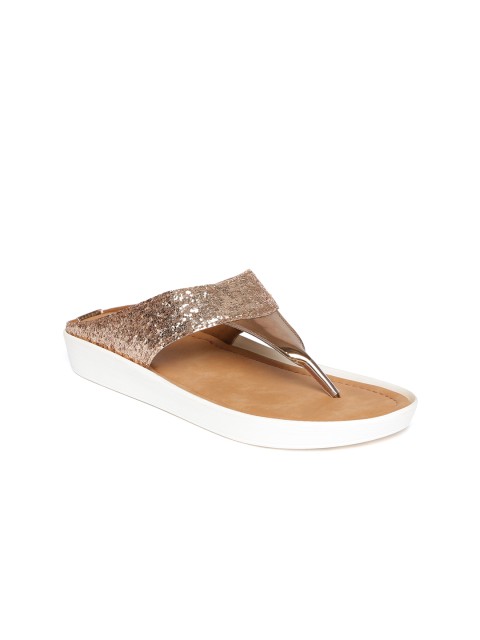 

Wet Blue Women Gold-Toned Shimmery Synthetic Open Toe Flats