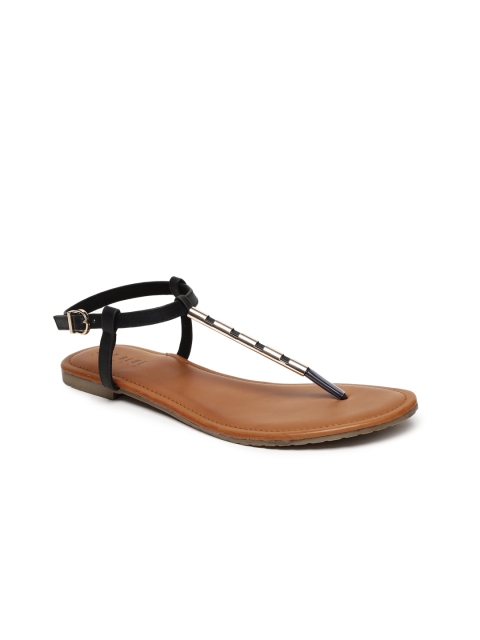 

Wet Blue Women Black Solid T-Strap Flats