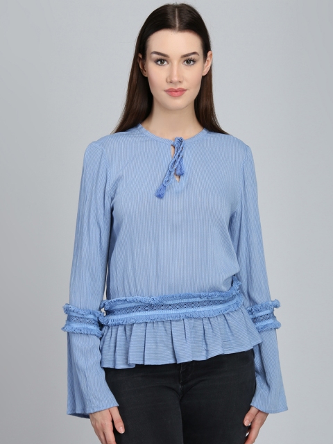 

Magzayra Women Blue Striped Peplum Top