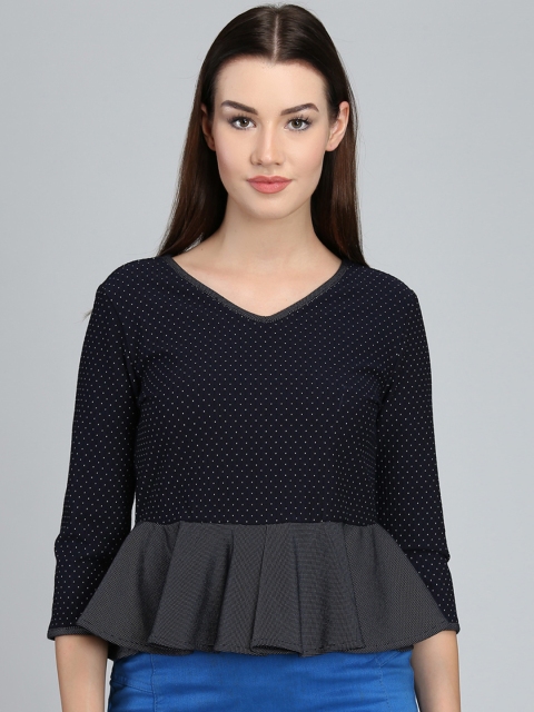 

Magzayra Women Navy Blue Printed Peplum Top