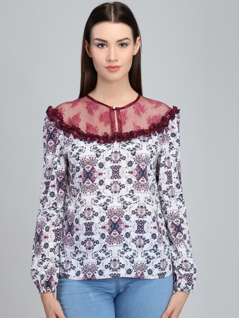 

Magzayra Women White & Maroon Printed Top