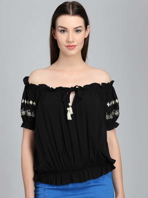 

Magzayra Women Black Solid Bardot Top