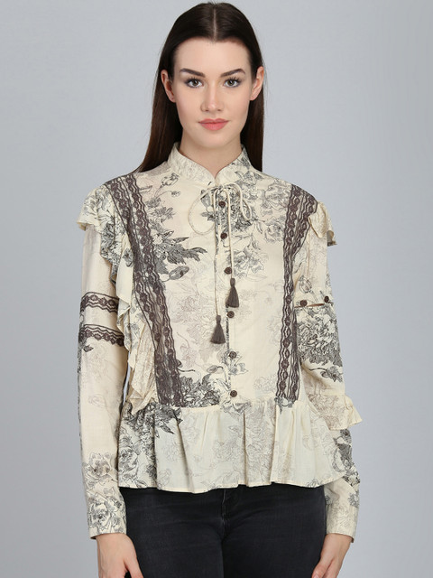 

Magzayra Women Beige & Grey Printed Peplum Top