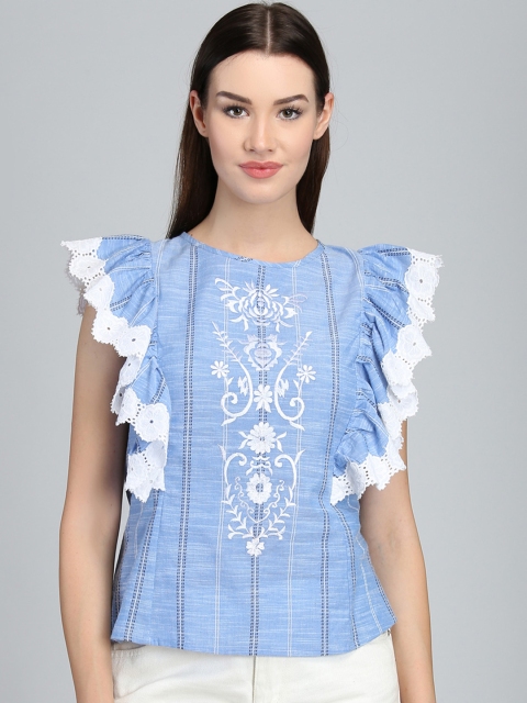 

Magzayra Women Blue Self-Design Top