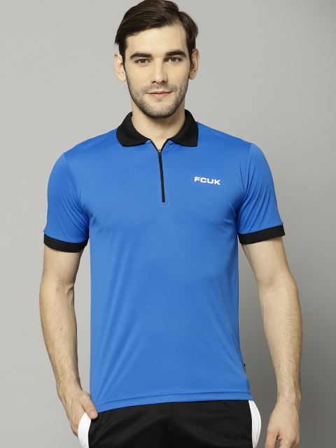

French Connection Men Blue Solid Polo Collar T-shirt