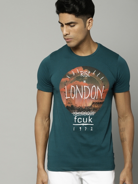 

French Connection Men Green Printed Round Neck T-shirt
