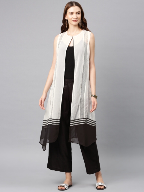 

W Women Off-White & Black Printed Open Front Shrug