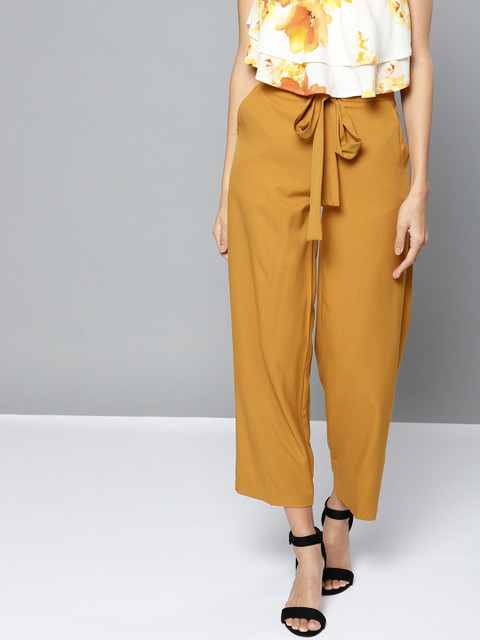 

VividArtsy Women Mustard Yellow Regular Fit Solid Trousers