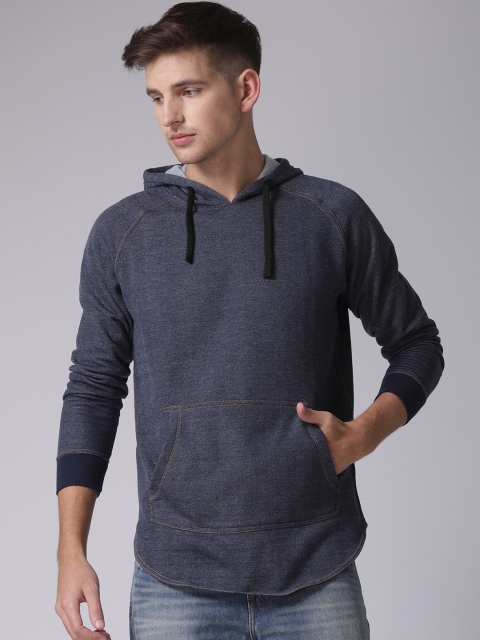 

YWC Men Blue Solid Hooded Sweatshirt