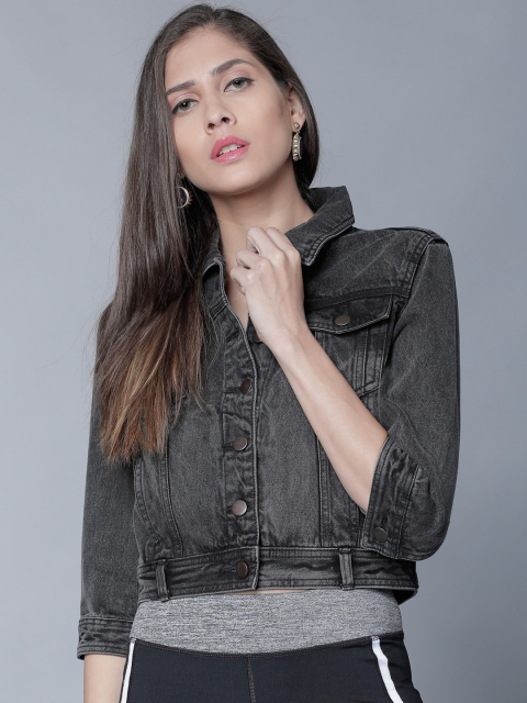 

Tokyo Talkies Women Black Solid Denim Jacket