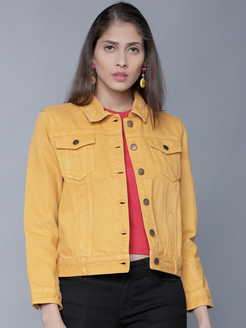 

Tokyo Talkies Women Mustard Yellow Solid Denim Jacket