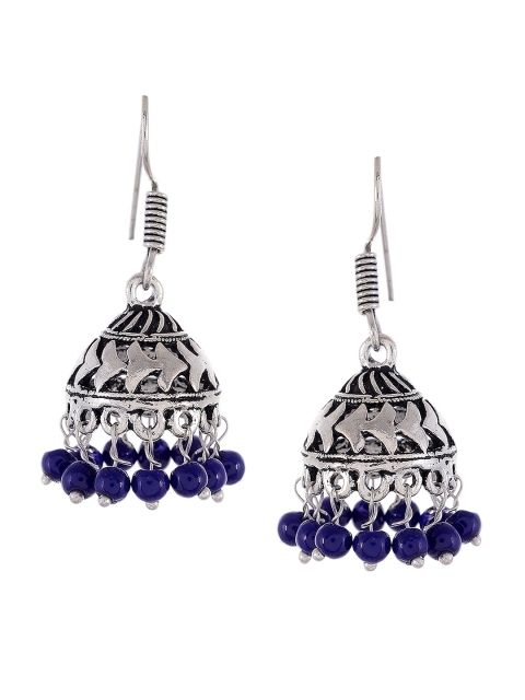 

Silvermerc Designs Silver-Plated & Blue Oxidised Onyx Studded Dome Shaped Jhumkas