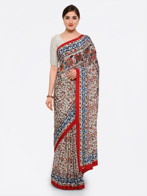 

Ligalz White & Red Poly Crepe Printed Saree