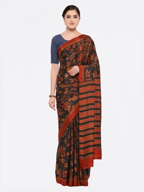 

Ligalz Black & Rust Printed Poly Crepe Saree