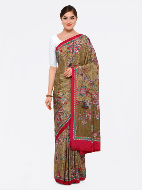 

Ligalz Brown Printed Poly Crepe Saree