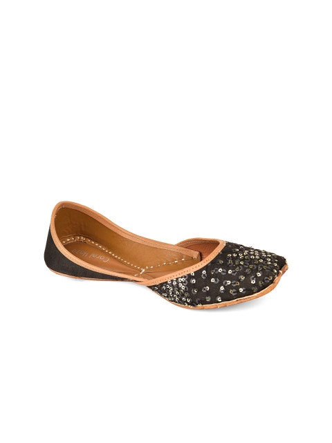 

Coral Haze Women Black Woven Design Canvas Mojaris
