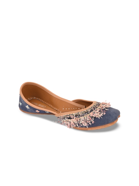 

Coral Haze Women Blue Woven Design Canvas Mojaris