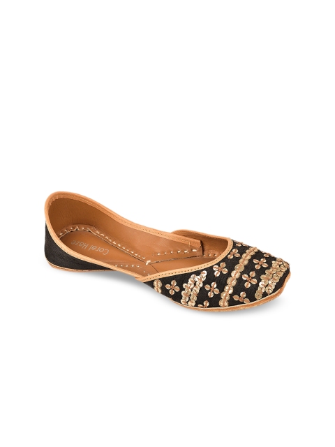 

Coral Haze Women Black Woven Design Canvas Mojaris