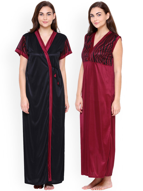 

Secret Wish Pack of 2 Maroon & Black Printed Satin Nightdress HC-E107-583