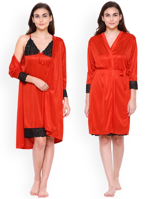 

Secret Wish Red & Black Solid Nightdress HC-E109-587