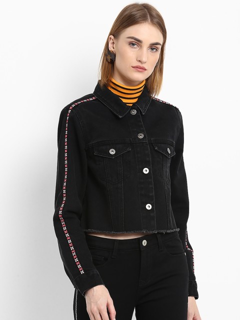 

FOSH Women Black Solid Water Resistant Denim Jacket