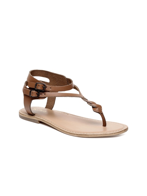 

Tao Paris Women Brown Solid Leather T-Strap Flats