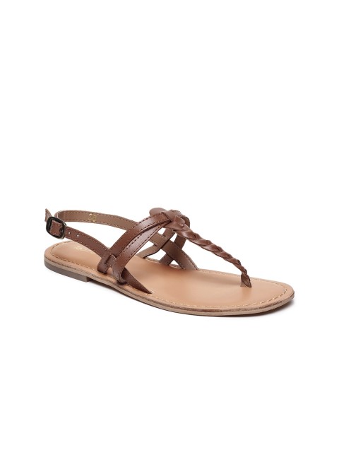 

Tao Paris Women Brown Solid Leather T-Strap Flats