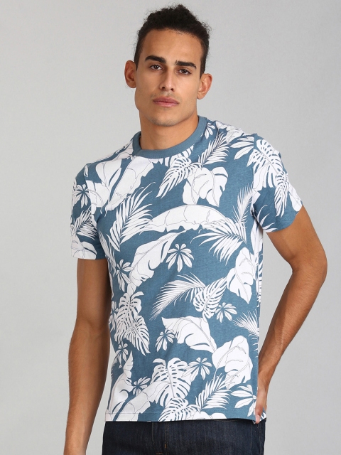

GAP Men Blue Tropical Print Short Sleeve Crewneck T-Shirt