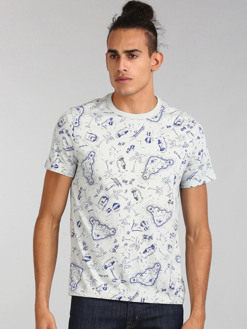 

GAP Men White & Blue Printed Round Neck T-shirt