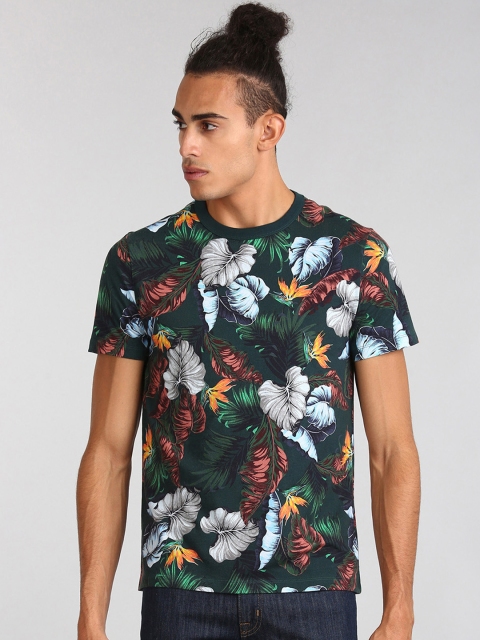 

GAP Men Green Tropical Print Short Sleeve Crewneck T-Shirt