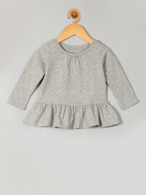 

GAP Girls Shirred Peplum Pure Cotton Top, Grey