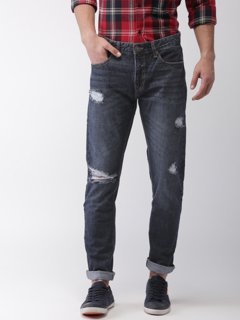 

FOREVER 21 Men Blue Straight Fit Mid-Rise Mildly Distressed Jeans