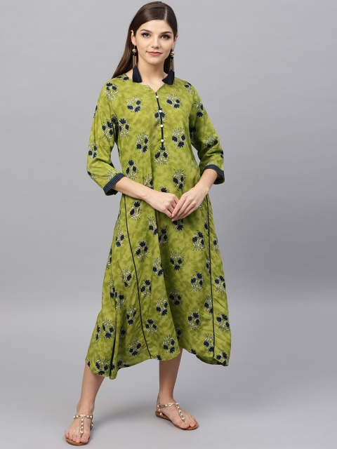

Shree Women Green Printed Midi A-Line Dress