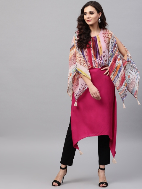 

Shree Women Pink Printed Cape Straight Kurta
