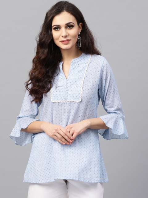 

Shree Blue Printed Semi-Sheer Tunic