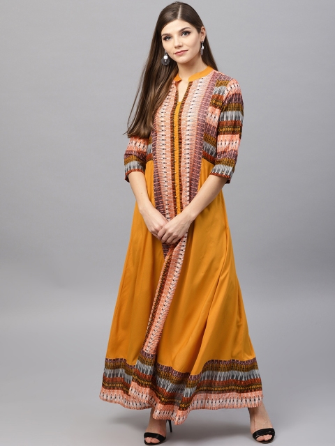 

Shree Women Yellow & Orange Printed A-Line Kurta