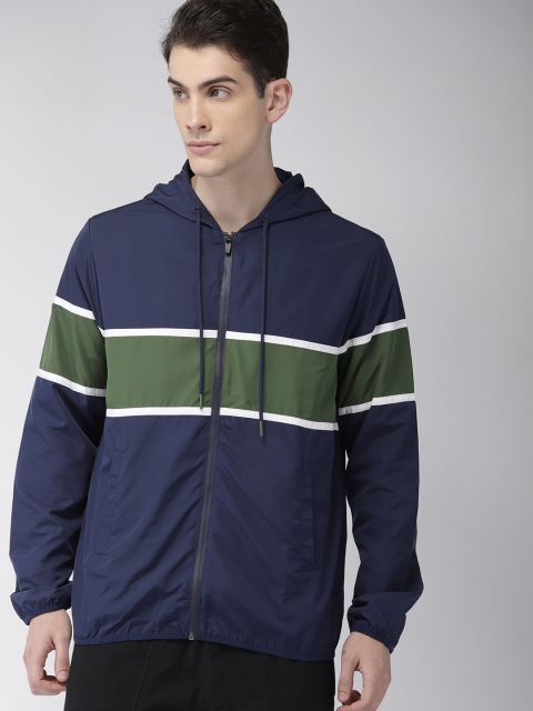 

FOREVER 21 Men Navy & Olive Colourblocked Sporty Jacket, Navy blue