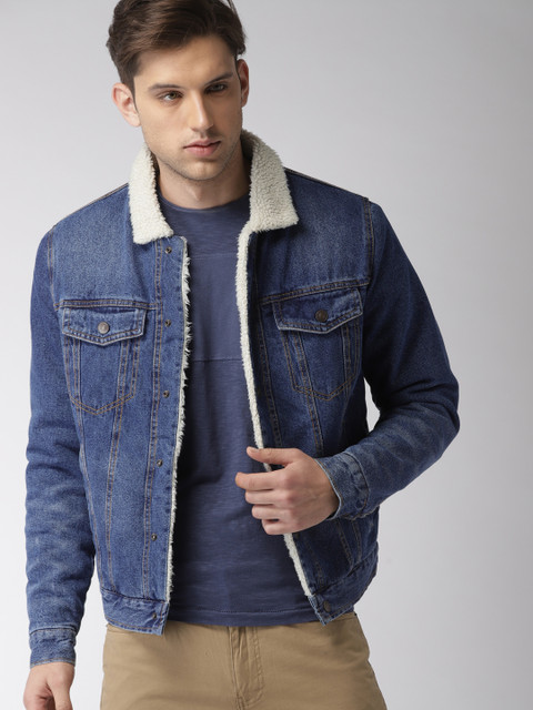 

FOREVER 21 Men Blue Solid Denim Jacket