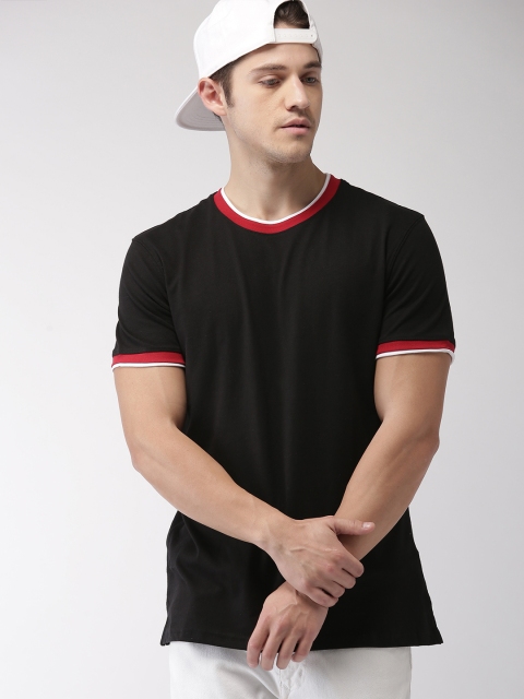 

FOREVER 21 Men Black Solid Round Neck T-shirt