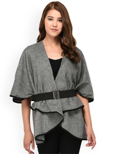 

Owncraft Women Black & White Self Design Overcoat