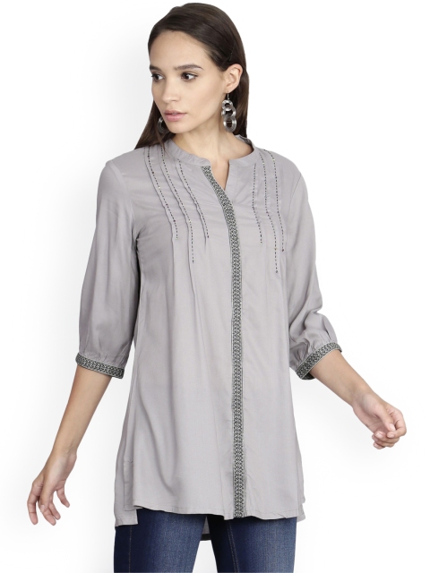 

Alena Women Grey Solid High-Low Kurti