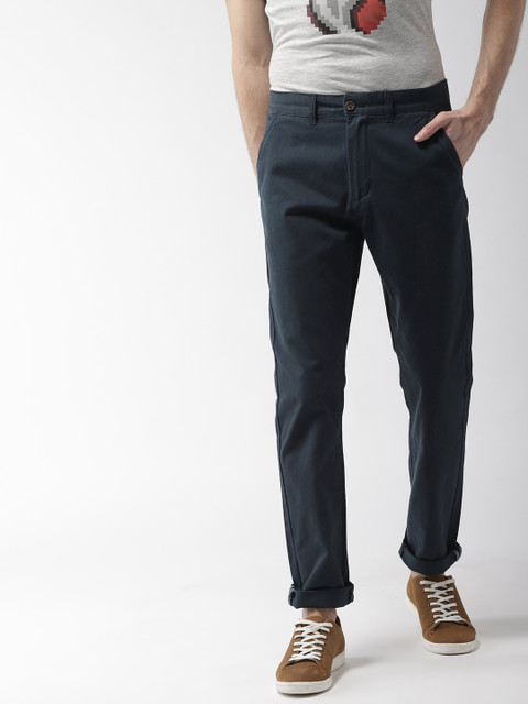 

FOREVER 21 Men Navy Blue Regular Fit Solid Regular Trousers