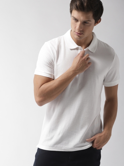 

FOREVER 21 Men White Solid Polo Collar T-shirt