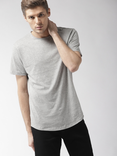 

FOREVER 21 Men Grey Melange Solid Round Neck T-shirt