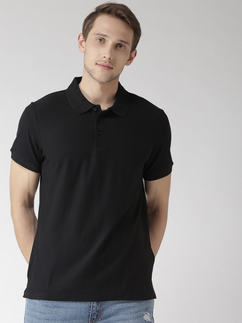 

FOREVER 21 Men Black Solid Polo Collar T-shirt